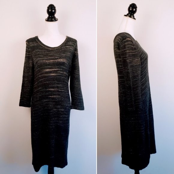 APT. 9 Sweater Dress, Black Gold Shimmery Sparkly Knit Soft Long Sleeve Career L - Picture 1 of 14